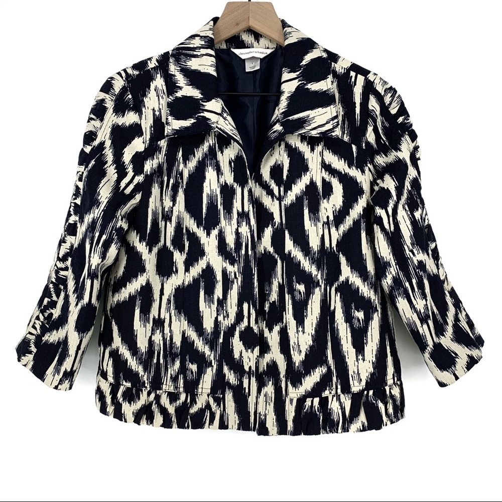 Christopher & Banks Navy Cream Jacket S Ikat Print Artisan Eclectic Smart Casual